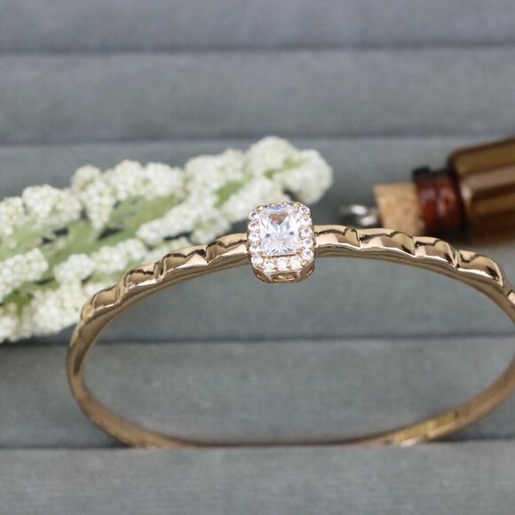 Elegant Rose Gold Bangle with Cushion Cut Stone Accent, XPBL0472 - Picture 9 of 12